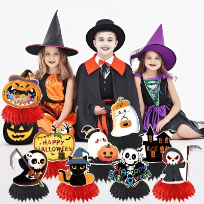 Cross border new Halloween themed party decoration supplies Ghost Ghost Ghost Pumpkin Honeycomb Table Decoration