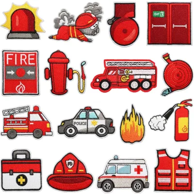 Customized Children's Fire Truck Embroidery Patch Iron-On Appliqued Designer Logo Patch