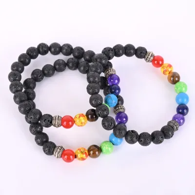 Wholesale Natural Famous Energy Stone Lava Stone 7 Chakra Stones Crystal Bracelets for Decoration