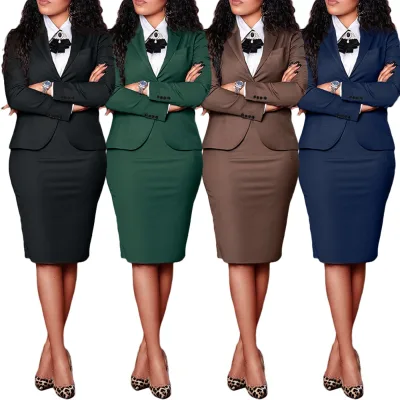 High Quality Women's Business Suit Autumn and Winter New Fashion Office Wear Long-sleeved Suit Split Buttock Skirt Suit