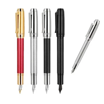 Jinhao 92 Luxury Design Gold and Red Color With Embossing Metal Fountain Pen Promotional Gift Calligraphy Writing Pen