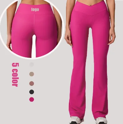 V-shaped Cross-fold Waistband Flared Yoga Pants Hip Lift Slimming Power Flex Yoga Flare Pants High Waist Women Yoga Pants