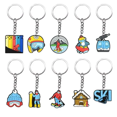 Soft PVC Rubber Keychains Personalized 2D Flexible Key Chains Accessories Sports Skiing Keyring Ski Keychain Charm