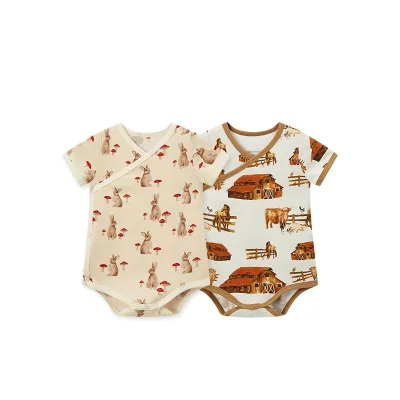Baby Side Open Button Short Sleeve Printed Clothes Infant Sleeper Baby Clothes Clothing