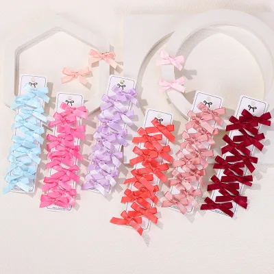 10pcs 4.5cm Mini Satin Bowknot Sweet Fabric Hair Side Bang Clips for Girls Daily Life Hair Decoration