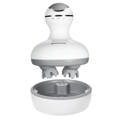 Waterproof Portable Rechargeable Wireless 3D Cluster Electric 4 Head Vibrating Scalp Massager with Built-in Batteries Aluminum