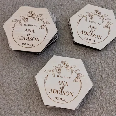 Custom Rustic and Boho Wedding Favors Sign Wood coaster