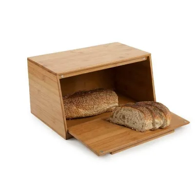 Large Eco-Friendly Bamboo Bread Box for Kitchen Dining Room Rectangle Home Storage Organization Dispenser