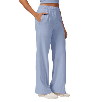 High-waist Sweatpants, Wide-leg, Slimming, with Drawstring, Loose-fit Casual Long Pants, Outdoor Sports and Running