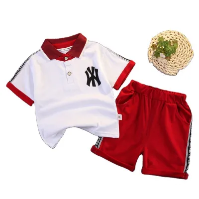 Infant Toddler Summer Short Sleeve Sport Outfit Baby Boys Clothes Set Turn-down Collars Shirt+Shorts 2pcs Clothing Kids 1-5T Set