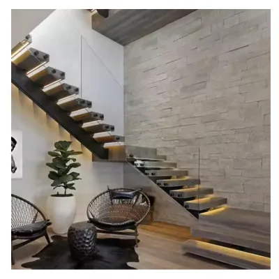 Custom Staircase Supplier DIY Install Wooden Floating Stair Case Indoor Wood Glass Tread Stair