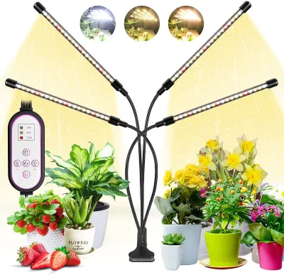 10 Dimmable Yellow Red White Led Grow Light 29 Umol with Remote,Clip,Adapter, Led Grow Light Potlight 4 Head LEDfull Grow Led Sp