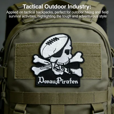 Pirate Skull Crossbones Embroidery Woven Eco-Friendly Iron-On Patch Donau Pirate Black White Sew Decorative Jacket Backpack
