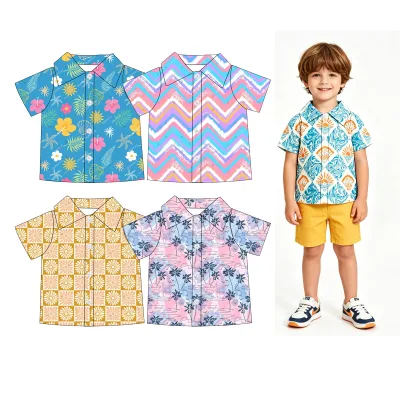 Summer Kids Boy Short Sleeve Shirt Outwear Infant Baby Soft Cotton Fabric Custom Printing Shirts