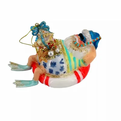 Custom New Design Hand Painted Blown Ornament Father Christmas With Swimming Circle for Xmas Tree Decoration.