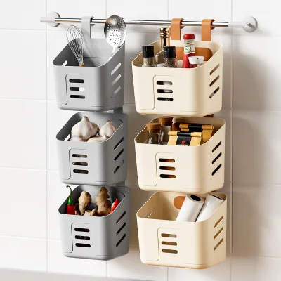 Household kitchen small hanging basket, bathroom storage rack, wall-mounted , plastic magic