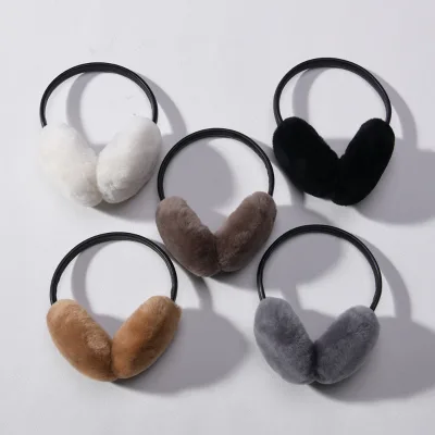 Wholesale Frostproof Windproof Earflap Cover Cold Protection Soft Cozy Fuzzy Sheep Shearling Fur Earmuffs Winter Unisex Plush
