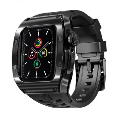 Shellbox Luxury Shockproof Eco-Friendly 304 Stainless Steel Watch Case For Apple Watch 44/45 mm With Silicone Watchband