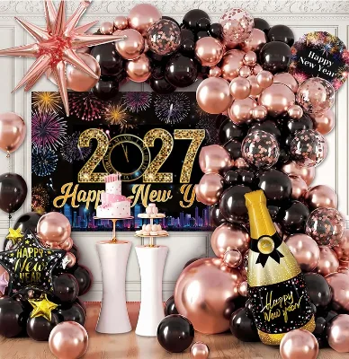 New Year Balloon Pink Set Happy New Year Festival Party Family Gathering Balloon
