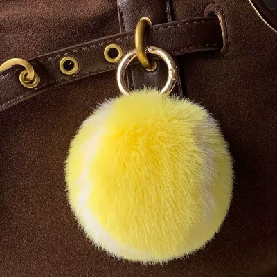 Fashion Soft Fluffy Tennis Ball Plush Keychain Plush Ball Keyring Girls Backpack Pendant Bag Hanging Decoration
