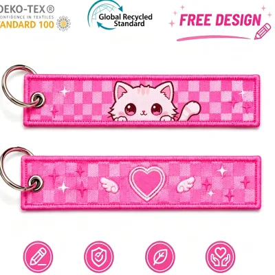 Saiming High-density Woven Double Side Eco-Friendly Polyester Stainless Steel Keychains Custom Size Color Wholesale Price