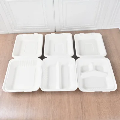 Sugarcane Bagasse Disposable Compostable Biodegradable 8 Inch 1 2 3 Compartment Burger Box Food Delivery Box Packaging