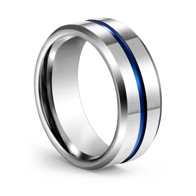 Vintage Trendy Hot Sales Fashion Jewelry 8mm Silver Ring Blue Tungsten Ring Men Wedding Engagement Ring
