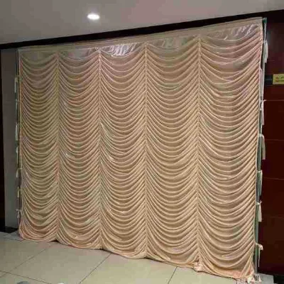 Ice Silk Ripple Effect Fishtail Motif Stage Curtain with Base Cloth Modern Wedding & Christmas Backdrop 3x3m