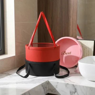 ZNPB001 Handheld Round Paper Tube Box, Clear PET Transparent Window Cylinder Gift Bucket for Cosmetic & Flower Packaging