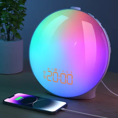 Full Display Multicolor Night-Light Alarm Clock Wake-Up Light American Design Dimmable Small Key Control for Home