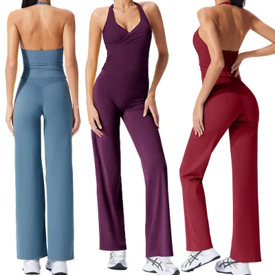 Sexy Singlet for Girl 2 Piece Flare Pants Set Pistachio Green Women's Sports Set Bodylifting tank Top