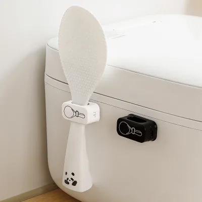 Multifunctional Wall Hook Plug Holder Bracket Self-adhesive Rice Spoon Holder Stand Kitchen Rice Cooker Spoon Storage Rack