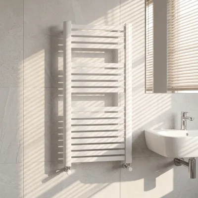 PVD Bent Tube Hydronic Towel Radiator, Double Vertical Pole Multi Curved Overlap Bars Water Heating Towel Rack for Shower Room