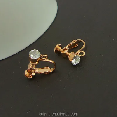 14mm Unpierced Screw Back Clip on Earrings with 5mm Crystal Rose Golden