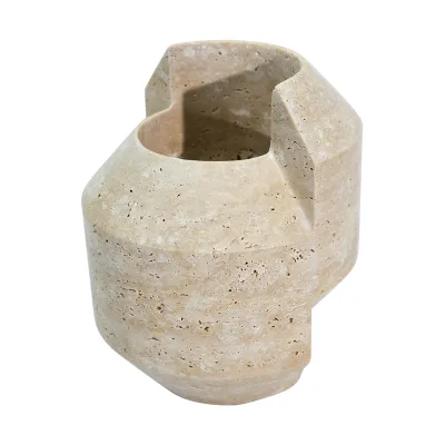 Modern Natural Beige Travertine Home Decor Small Tabletop Flower Vase Anniversary Decoration
