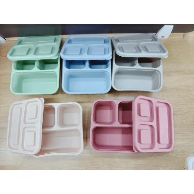 New Silicone Gel Food Storage Container Square Compartments Heat Preservation Solid Color for Fruits Microwaving Lunch Boxes