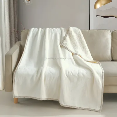 FY Wholesale Pink 3D Burnt-out Process Personalized Soft Winter Blankets Recycled Polyester Woven Technique Solid for Airplane