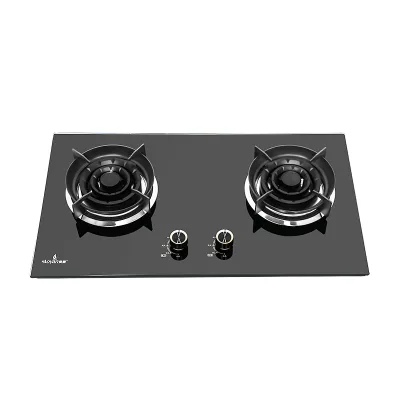 Commercial Manual Ignition Dual Burner Countertop Gas Stove with Tempered Glass Surface