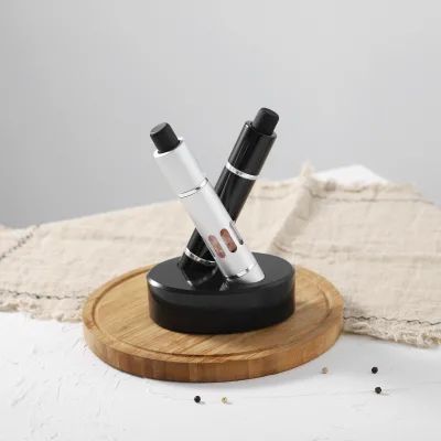 One Hand Push Button Salt and Pepper Grinder Set Pepper Mill Stainless Steel Body with Acrylic Spice Salt Pepper Grinder Set