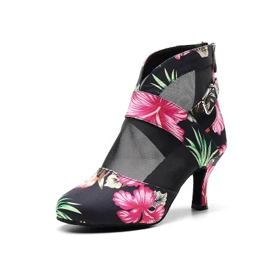 New Fashion 1047 Black Flower Net Yarn Ladies Ballroom Dance Shoes