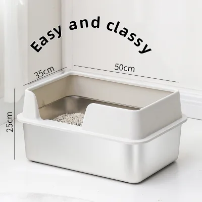 Cat Litter Box Stainless Steel Mobile Cat Toilet Spatter-proof Litter Box for Pet Cats
