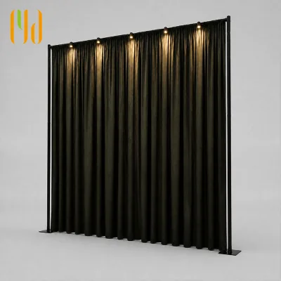 Portable Aluminum Polyester Backdrop Frame Stand NFPA 701 Certified Easy Assembly Foldable Base Adjustable Height Trade Show