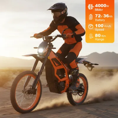 New Long Range 72V 36Ah 4000W Adult Electric Dirt Bike with Brushless Motor 80km Range 100km/h Max Speed