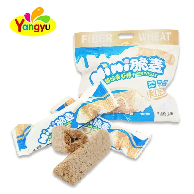 Halal Certified Milk Flavor Fiber Wheat Mini Crispy Oat Triangle Bar Snack Bag Pack 168g Wholesale
