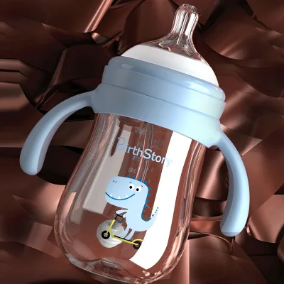 Baby Anti-flatulence Bottle Newborn Children Big Baby Straw Bottle with Wide Mouth Thickened Silicone 0-3-6 Months