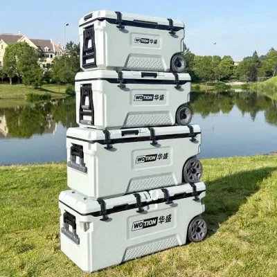 Long-lasting Cold Storage Container, Ice Fishing Cooler, Large-capacity Transport case with Wheels and Insulation