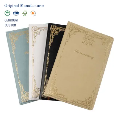 Custom Vintage Gold Foil PU Leather Notebook Luxury Password Diary Secret Journal Hardcover Planner Low MOQ for Business Gift