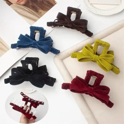 French Style Velvet Fabric Bow Hair Clip for Women Bowknot Hair Claw Clips Autumn and Winter Hair Style Claw Clips