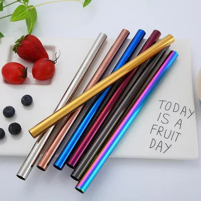 Reusable 12MM Bubble Tea Straws, PVD Plated 12MM Straight Metal Straws, 12MM Colored Straws for Smoothie