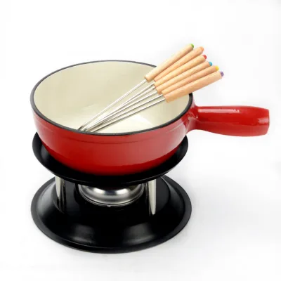 Cast Iron Pot Cheese Fondue Fondue Party Set with 6 Forks Cast Iron Fondue Pot with Single Handle